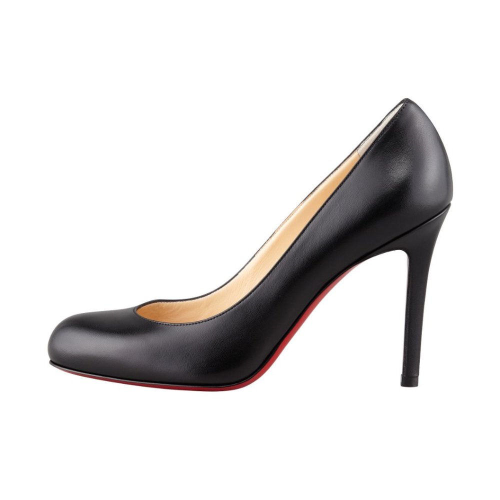 Christian Louboutin Simple Pumps Black Leather Stiletto Heels  38.5
